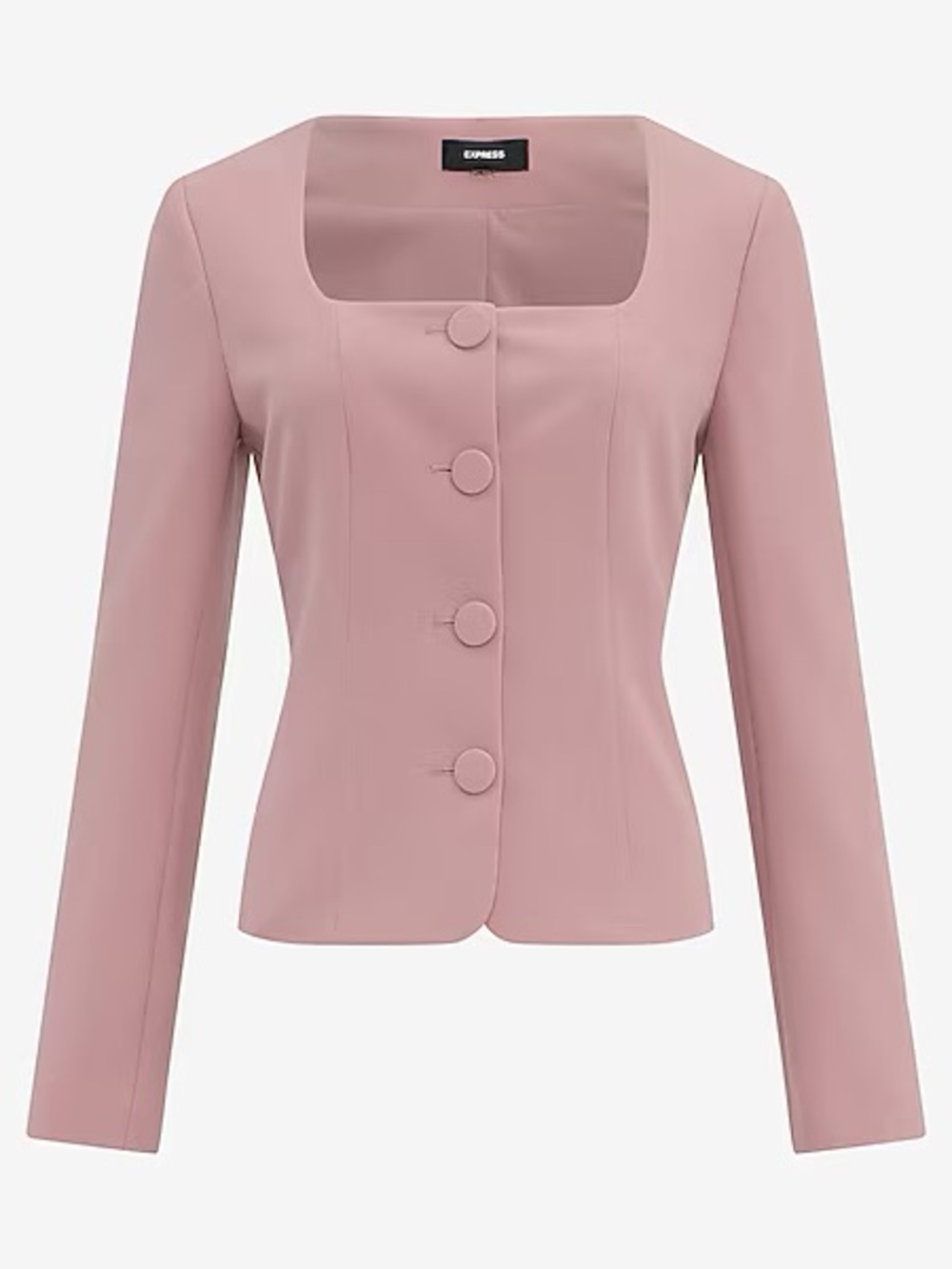 Express Stretch Fitted Collarless Square Neck Blazer